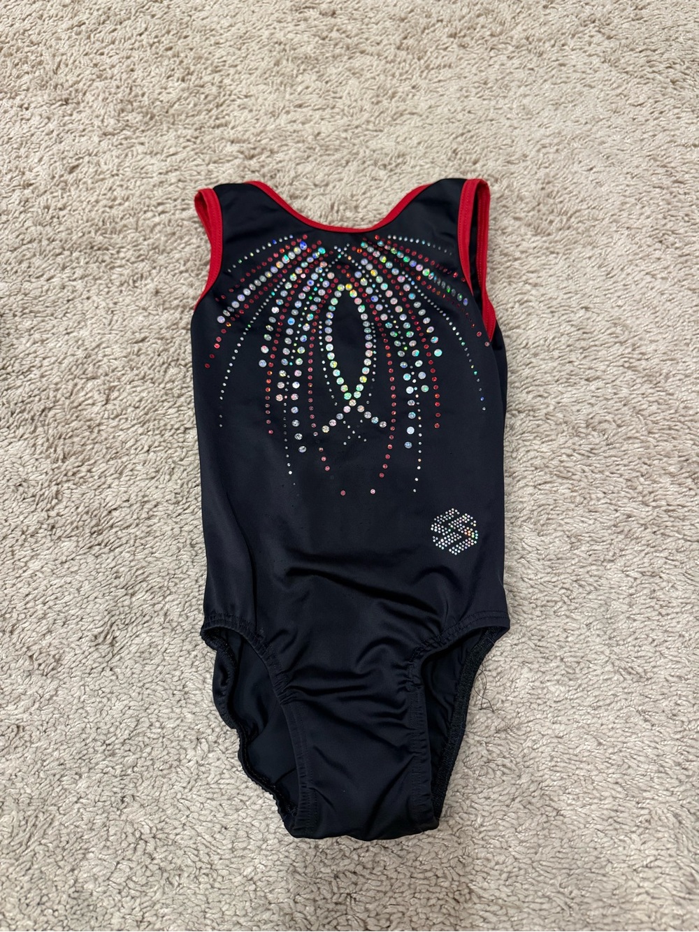 Girls Black Red Rhinestone Competition Leotard